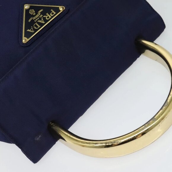 PRADA Hand Bag Nylon Metal Blue Gold Auth 137214 - Picture 7 of 16